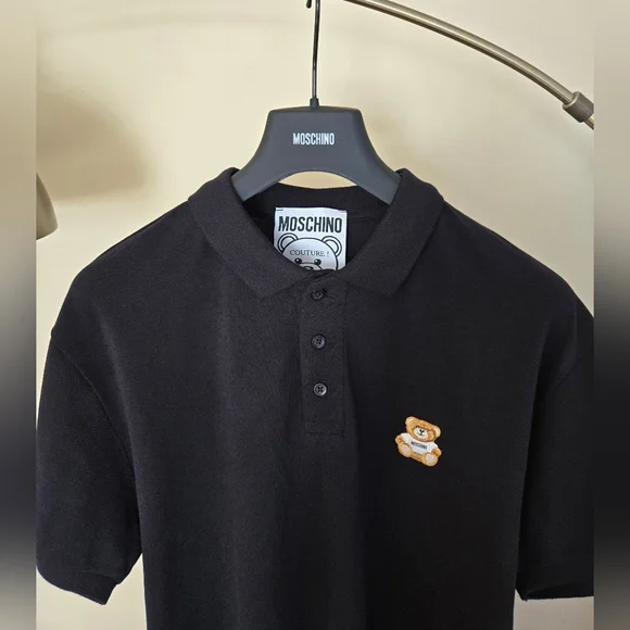 NWTMOSCHINO TEDDY BEAR PATCH BLACK POLO SHIRT Size:L/50